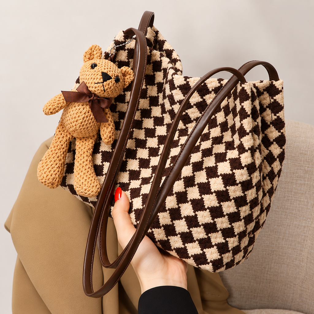 ELVic Wear™ Women's Luxe Houndstooth Shoulder Tote Bag