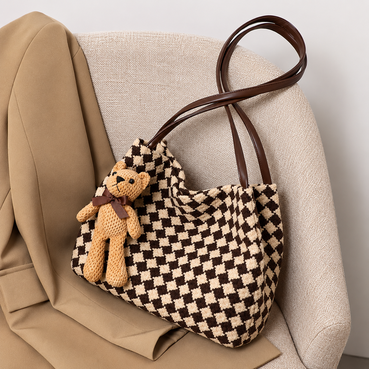 ELVic Wear™ Women's Luxe Houndstooth Shoulder Tote Bag