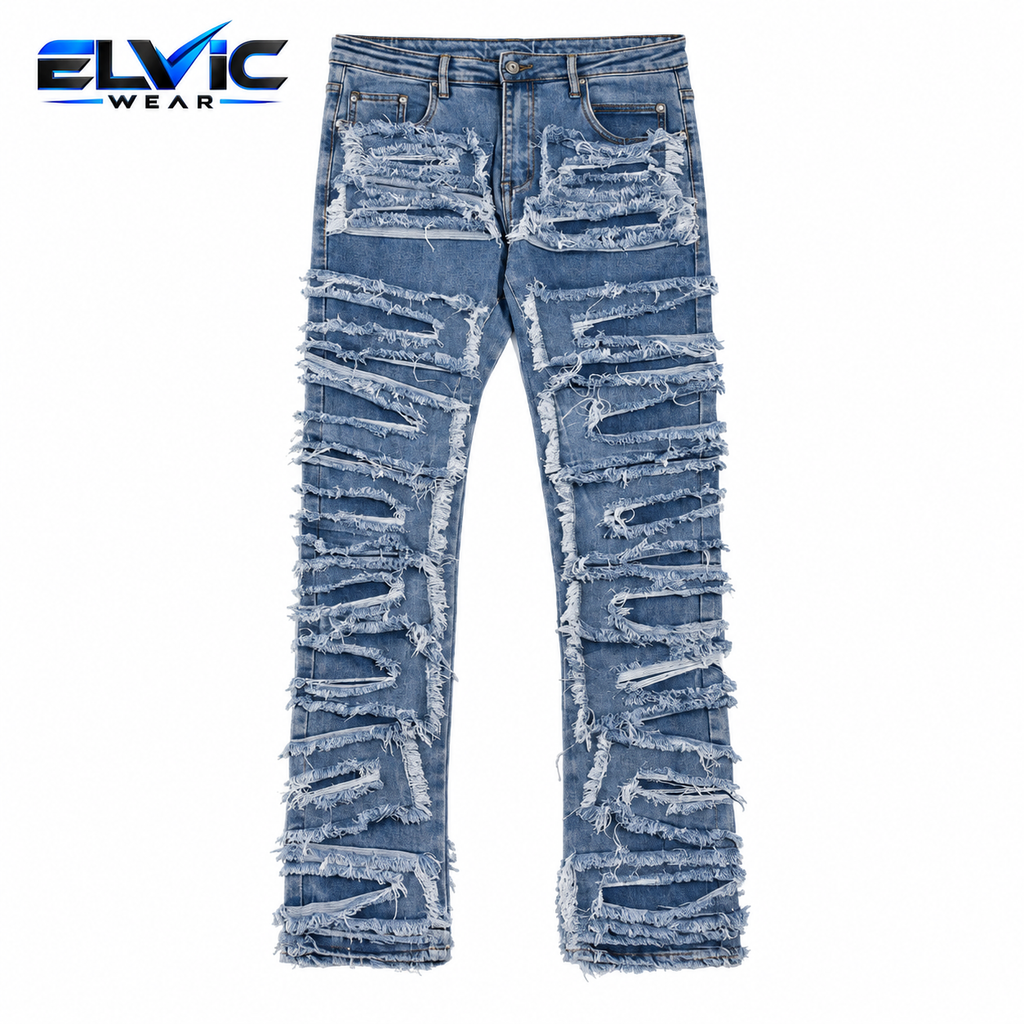 ELVic Wear™ Men's Vintage Distressed Stacked Flare Jeans