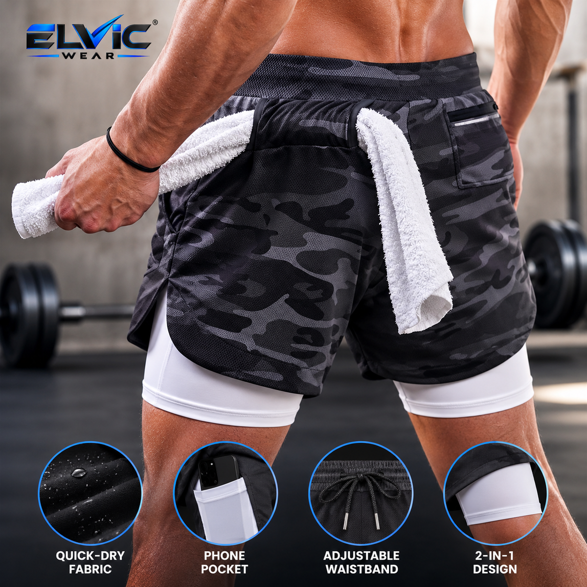 ELVic Wear™ Men's 2-in-1 Quick-Dry Running & Training Shorts