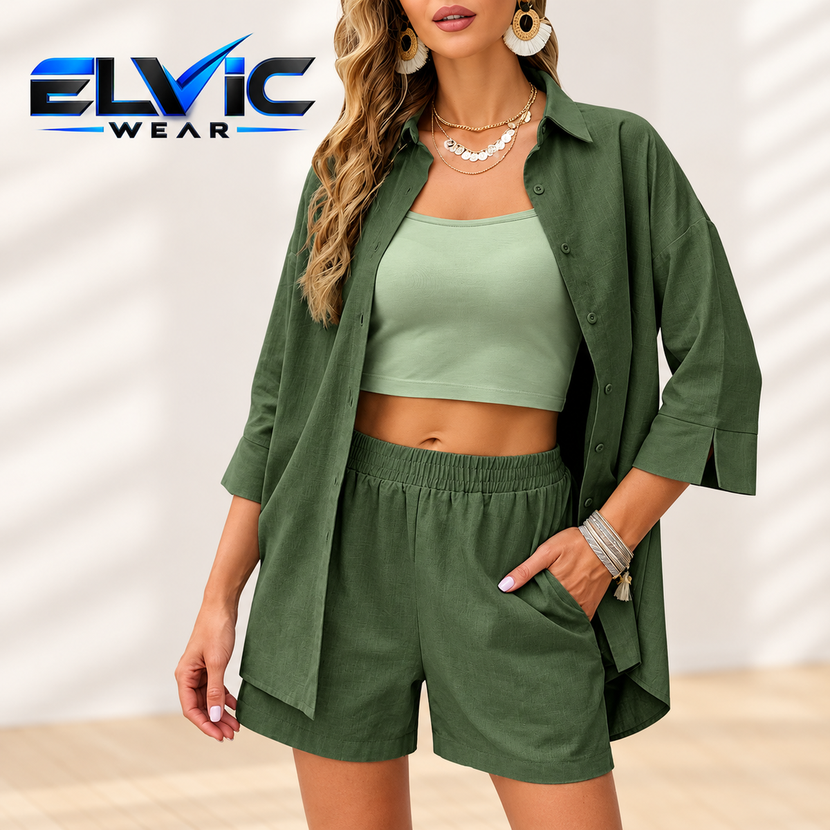 ELVic Wear™ Women's Relaxed Shirt & Shorts Set – Summer Co-Ord