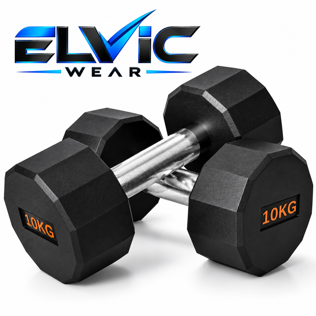 ELVic Wear™ 10KG Hex Dumbbell Set – Non-Slip Grip Home Gym Weights (Pair of 2)