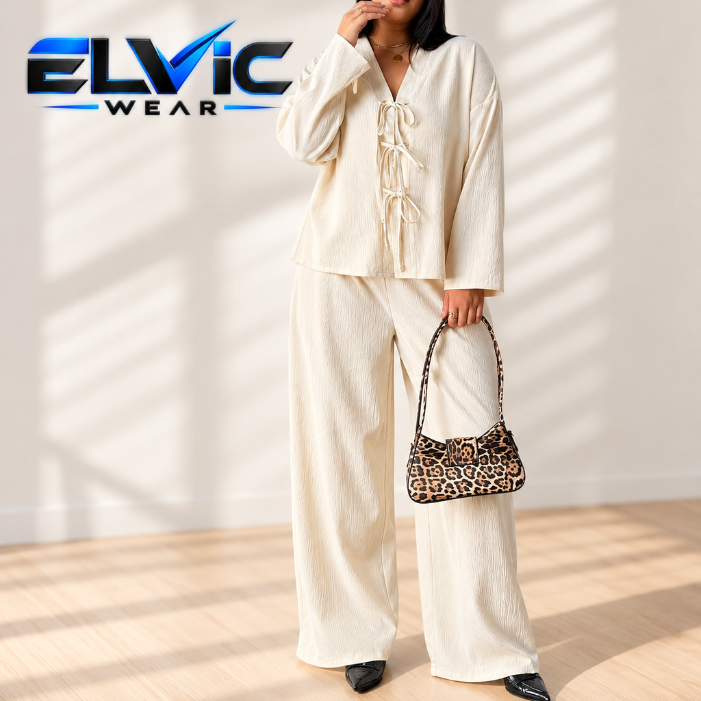 Women's Elegant Relaxed Wide-Leg Shirt & Pants Set