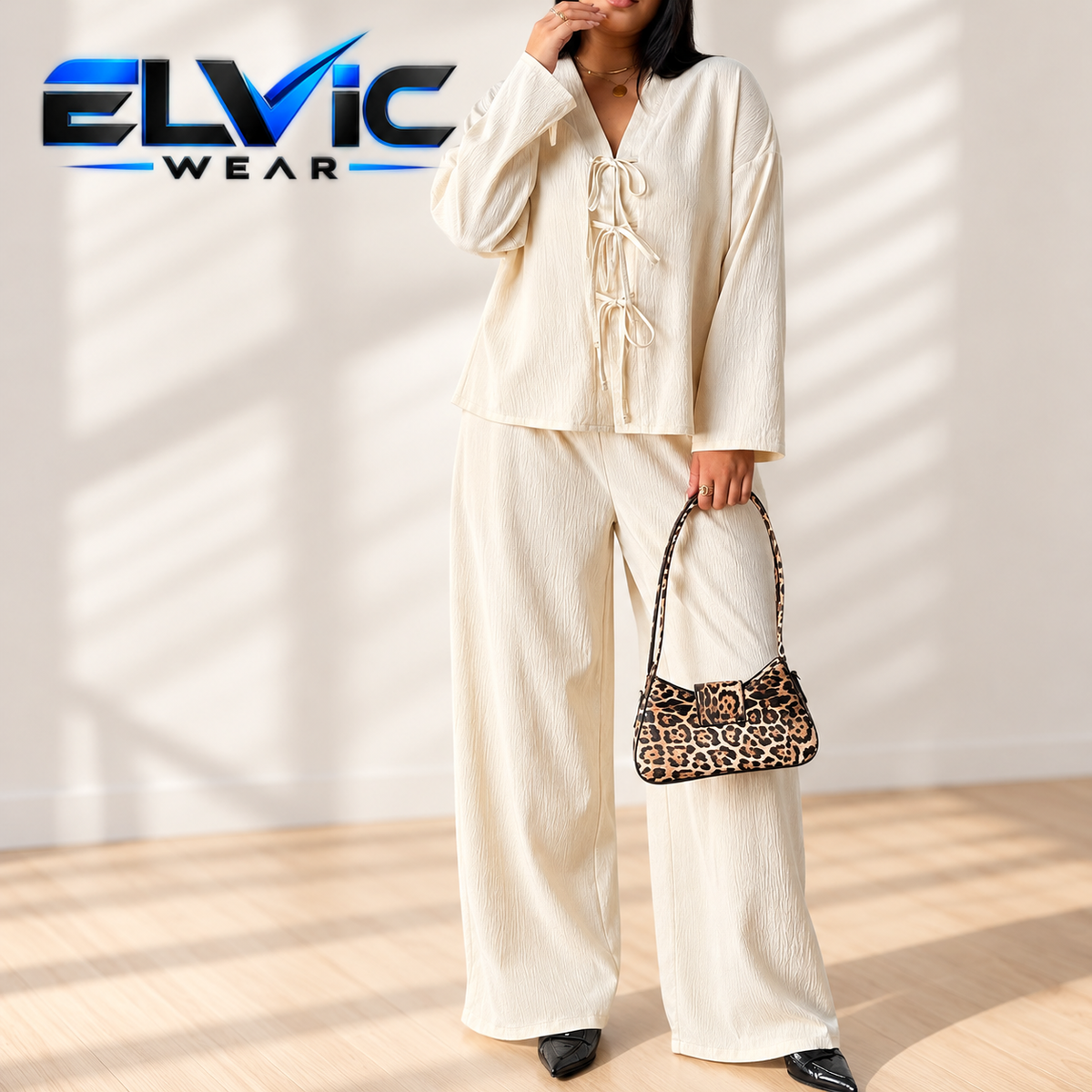 Women's Elegant Relaxed Wide-Leg Shirt & Pants Set