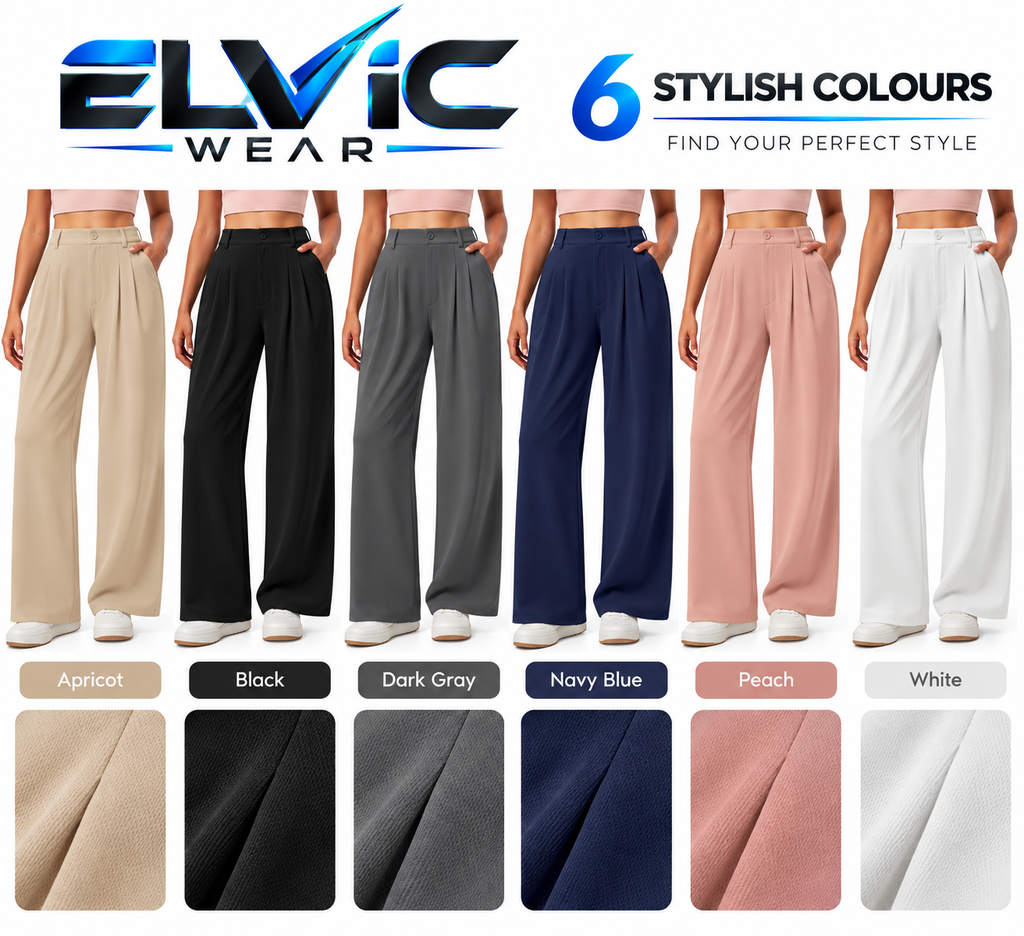 ELVic Wear™ Women's High-Waisted Waffle Knit Wide-Leg Trousers