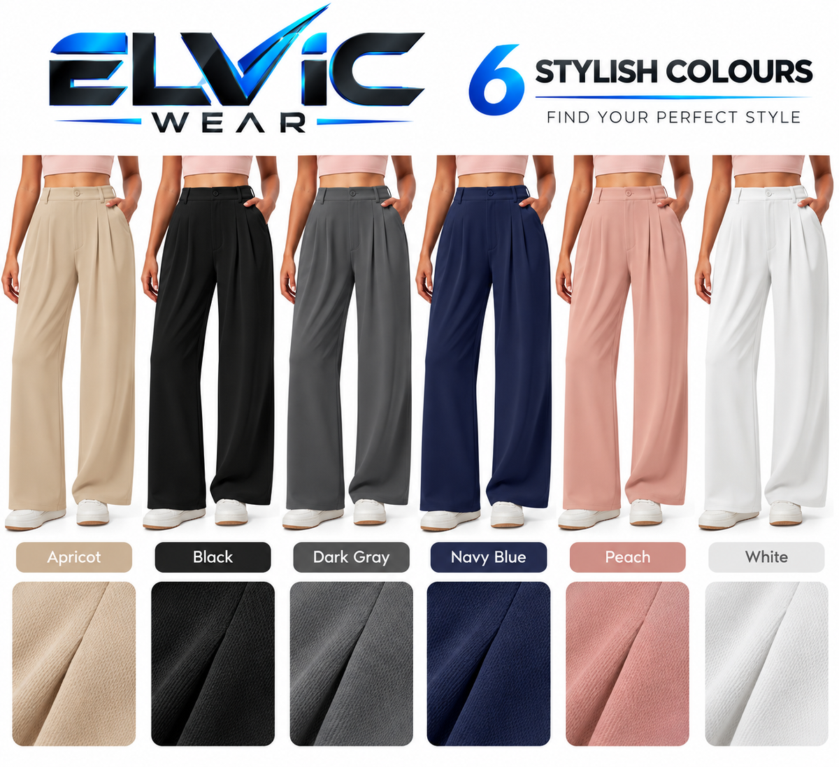 ELVic Wear™ Women's High-Waisted Waffle Knit Wide-Leg Trousers