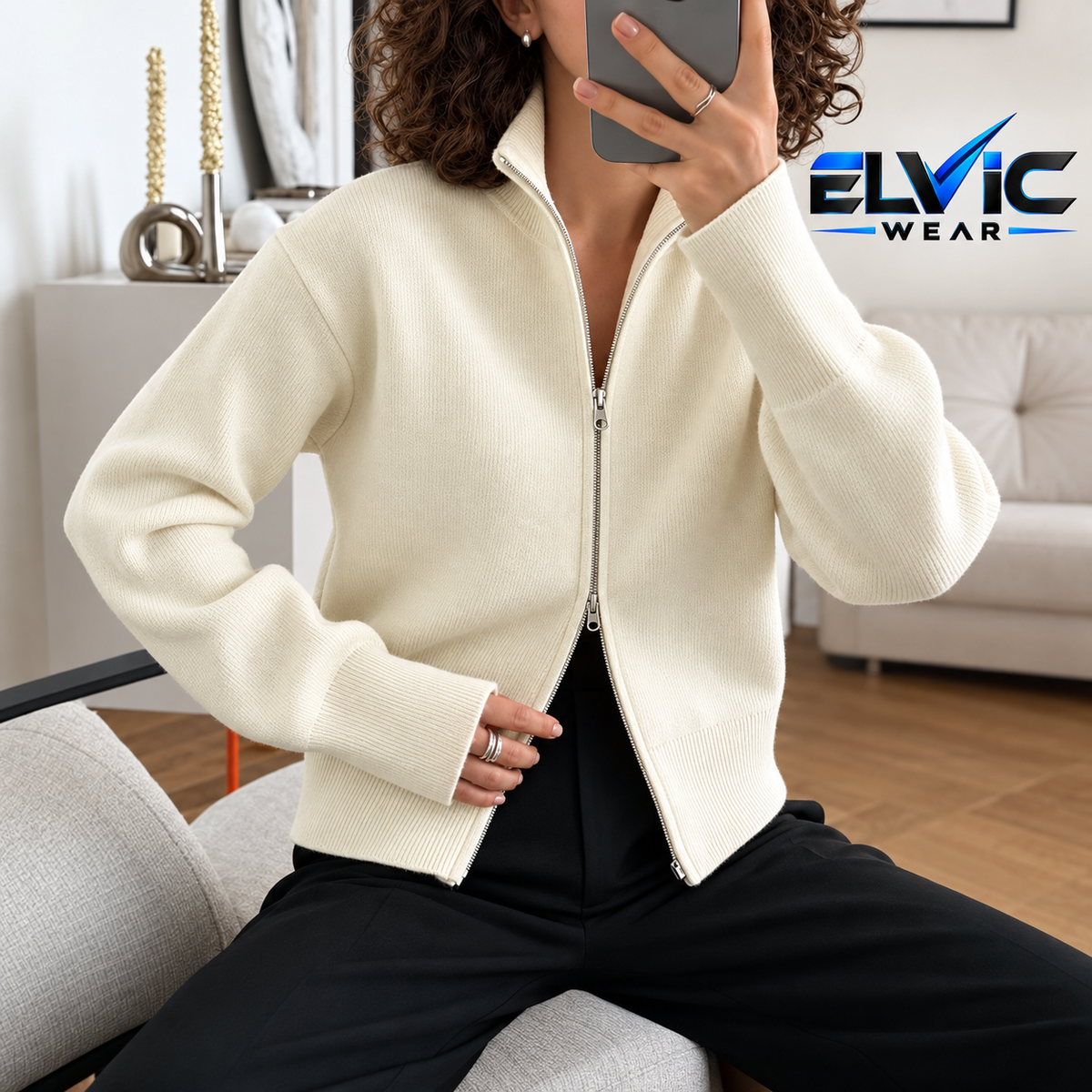 ELVic Wear™ Women's Double-Zip Stand Collar Knit Cardigan