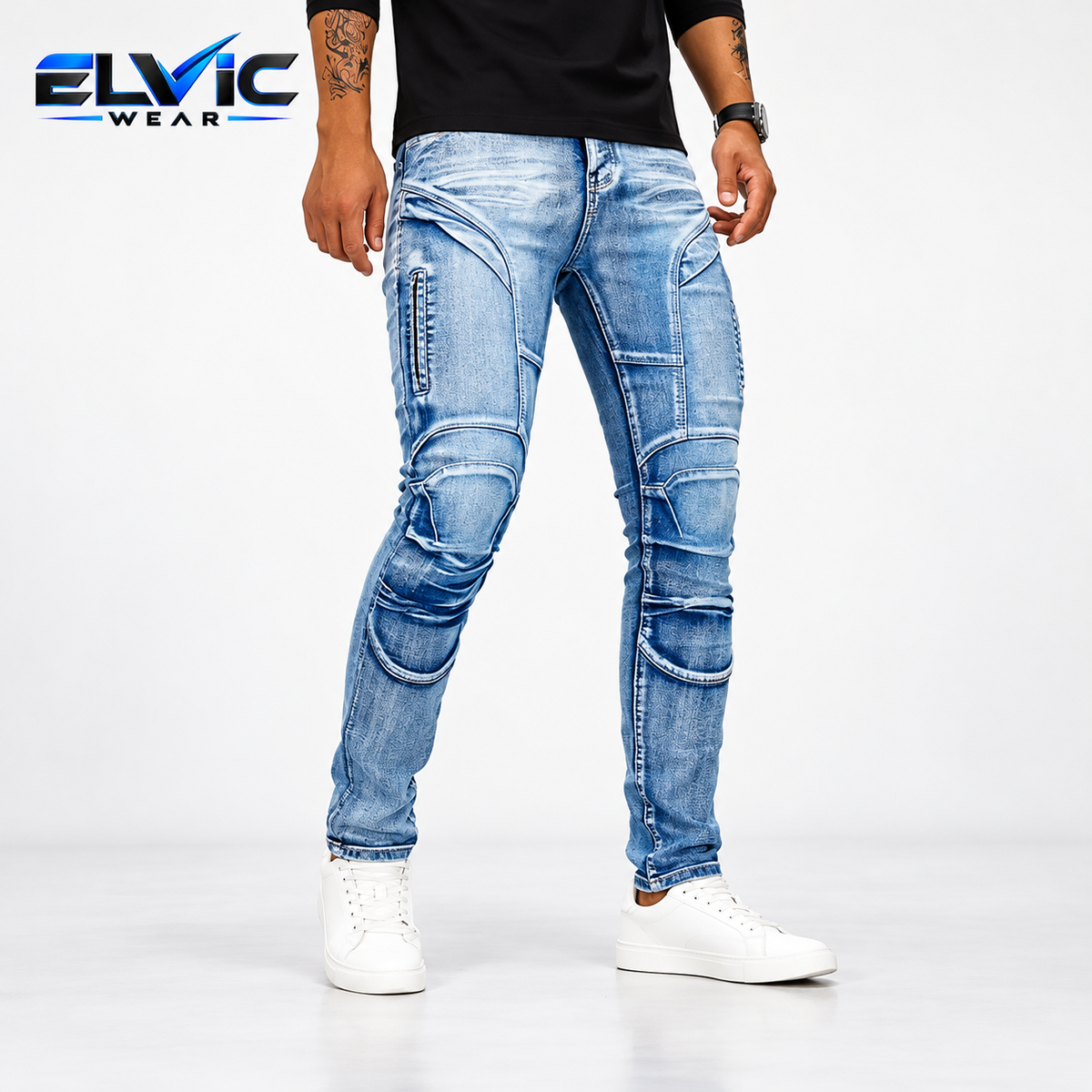 ELVic Wear™ Men's Slim-Fit Stretch Biker Jeans