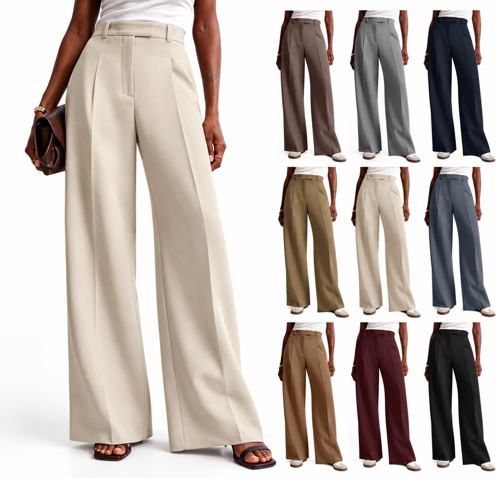 ELVic Wear™ Women's High-Waisted Wide-Leg Suit Trousers – Elegant Office & Casual Pants