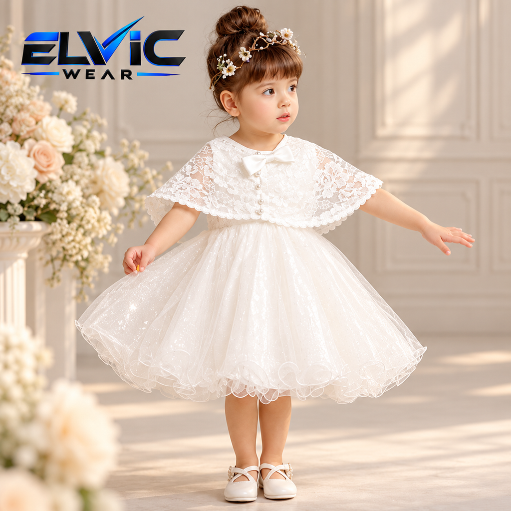 ELVic Wear™ Baby Girls' White Fluffy Dress Two-Piece Set