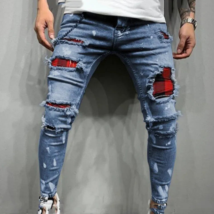 ELVic Wear™ Men's Distressed Ripped Biker Jeans