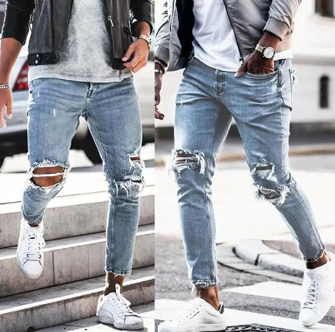ELVic Wear™ Men's Distressed Slim-Fit Stretch Denim Jeans