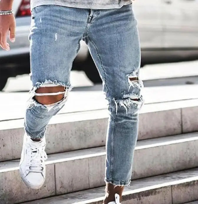 ELVic Wear™ Men's Distressed Slim-Fit Stretch Denim Jeans
