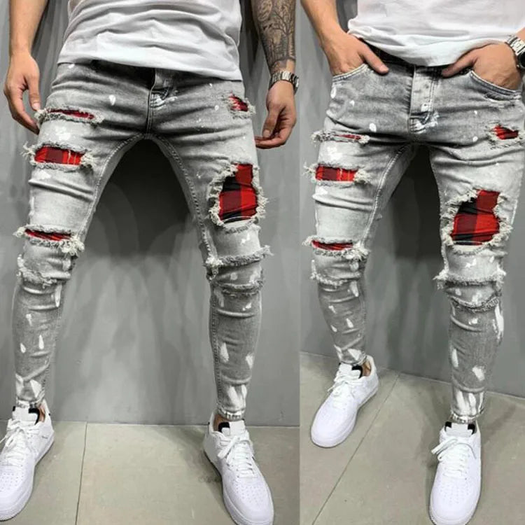 ELVic Wear™ Men's Distressed Ripped Biker Jeans