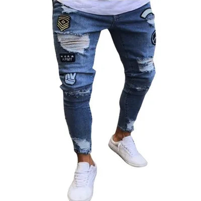 ELVic Wear™ Men's Distressed Patchwork Ripped Streetwear Jeans