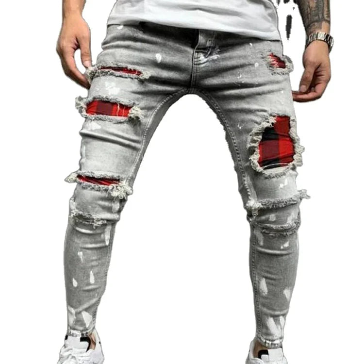 ELVic Wear™ Men's Distressed Ripped Biker Jeans
