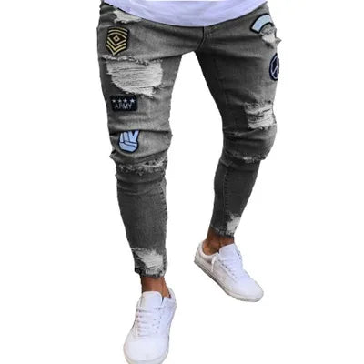 ELVic Wear™ Men's Distressed Patchwork Ripped Streetwear Jeans