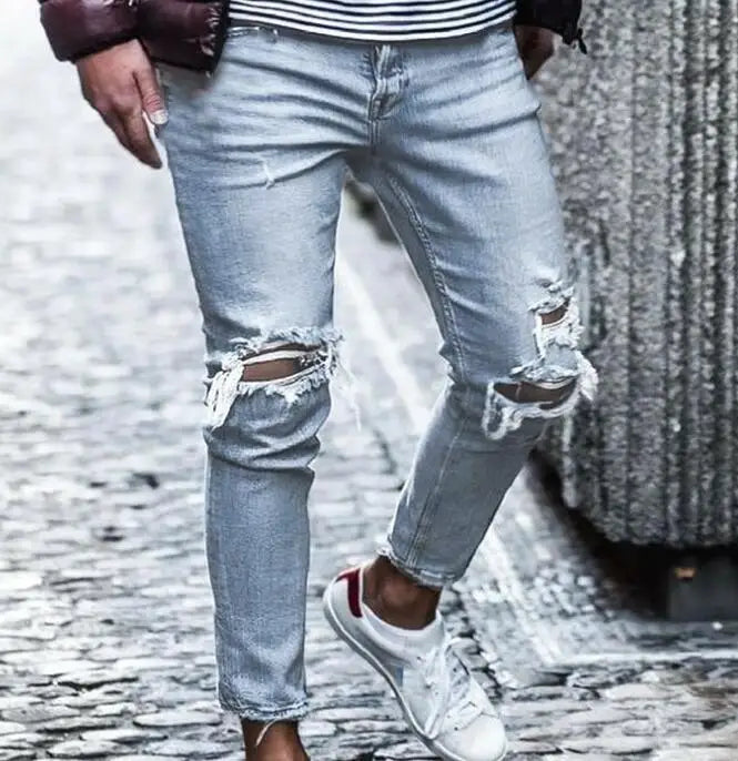ELVic Wear™ Men's Distressed Slim-Fit Stretch Denim Jeans