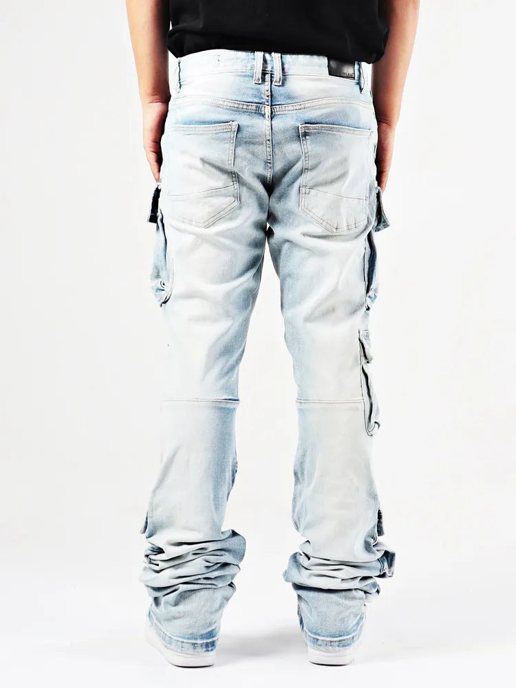 ELVic Wear™ Men's Light Wash Multi-Pocket Stacked Flared Jeans