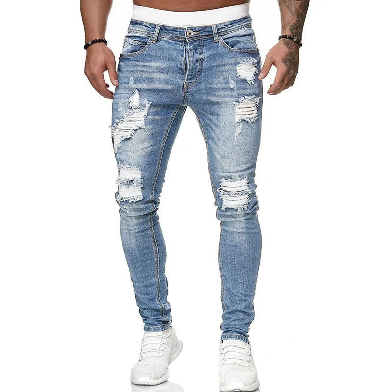 ELVic Wear™ Men's Distressed Ripped Skinny Fit Denim Jeans