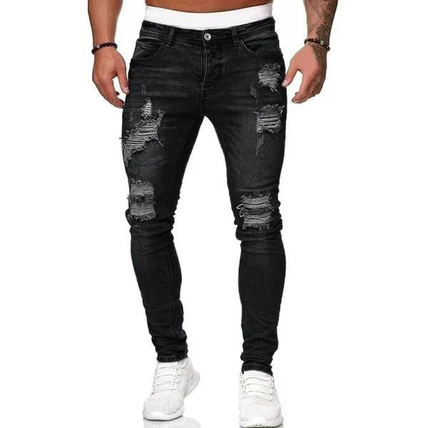 ELVic Wear™ Men's Distressed Ripped Skinny Fit Denim Jeans