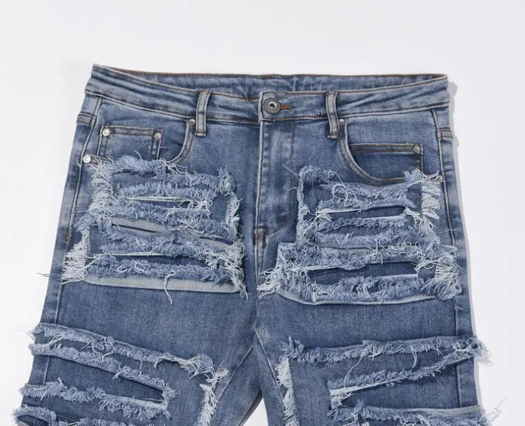 ELVic Wear™ Men's Vintage Distressed Stacked Flare Jeans