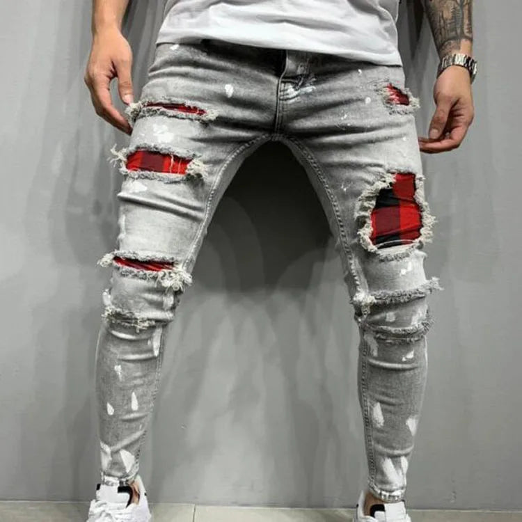 ELVic Wear™ Men's Distressed Ripped Biker Jeans