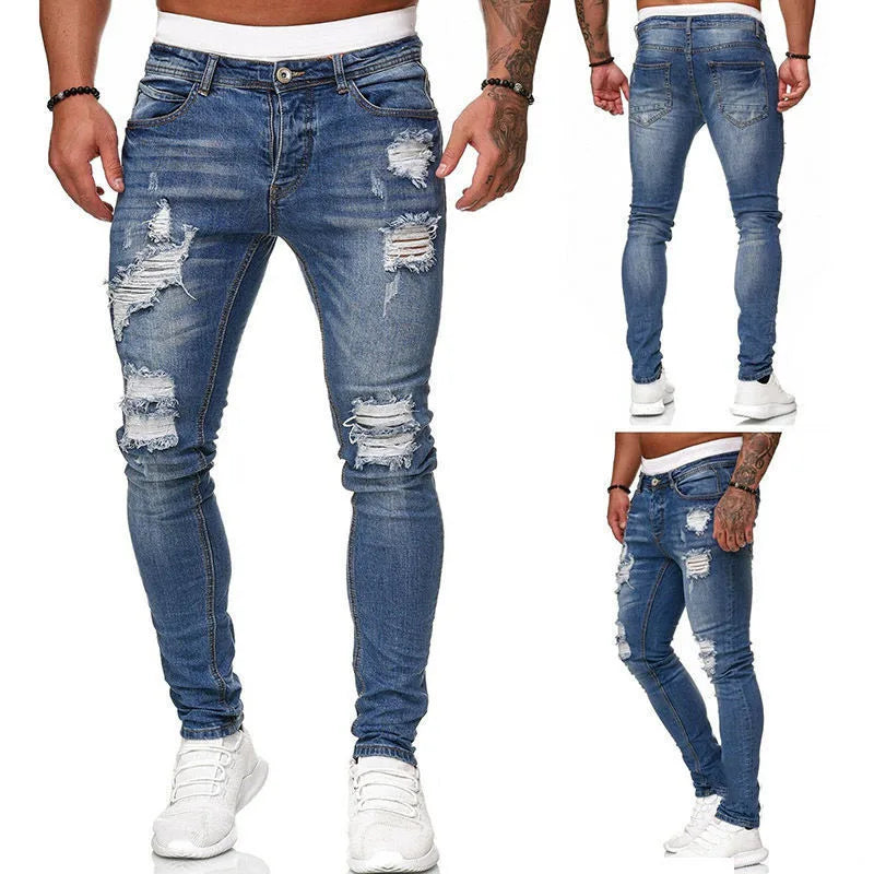 ELVic Wear™ Men's Distressed Ripped Skinny Fit Denim Jeans