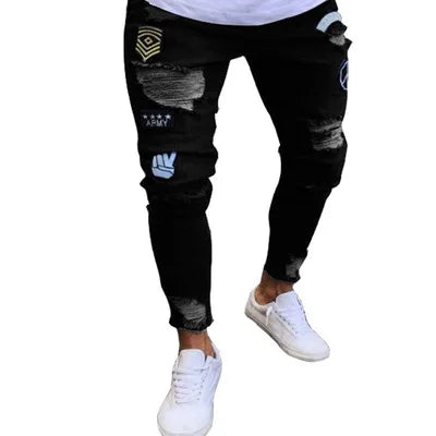 ELVic Wear™ Men's Distressed Patchwork Ripped Streetwear Jeans