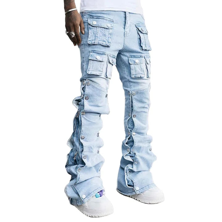 ELVic Wear™ Men's Light Wash Multi-Pocket Stacked Flared Jeans