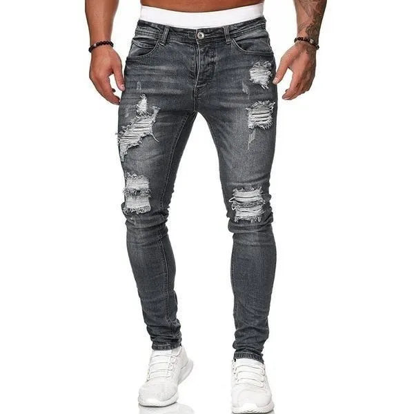 ELVic Wear™ Men's Distressed Ripped Skinny Fit Denim Jeans