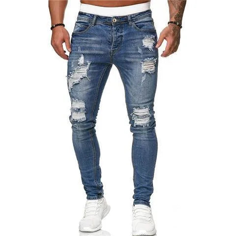 ELVic Wear™ Men's Distressed Ripped Skinny Fit Denim Jeans