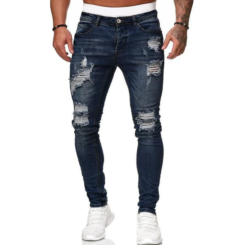 ELVic Wear™ Men's Distressed Ripped Skinny Fit Denim Jeans