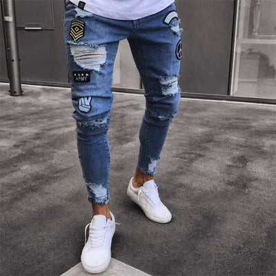 ELVic Wear™ Men's Distressed Patchwork Ripped Streetwear Jeans