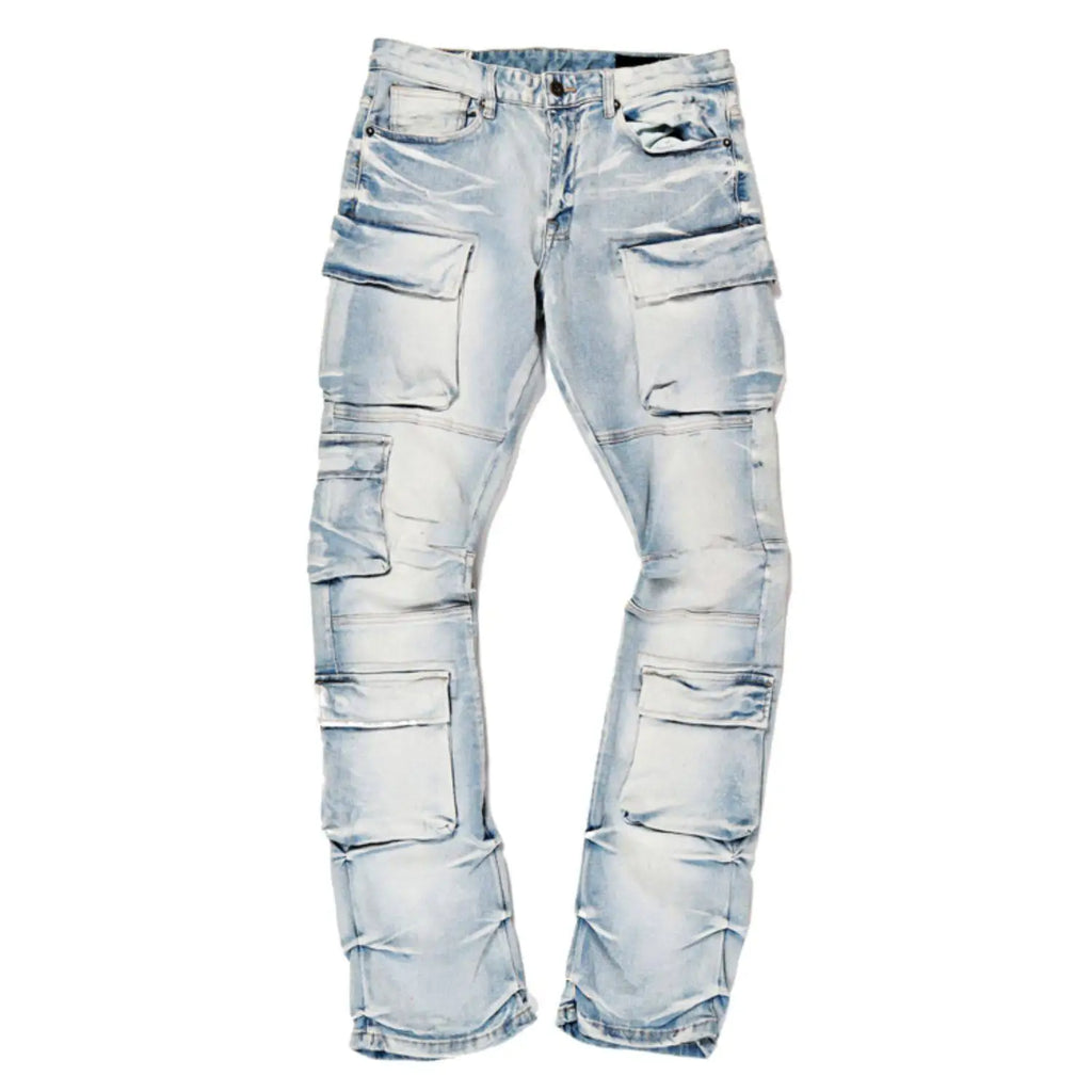 ELVic Wear™ Men's Light Wash Multi-Pocket Stacked Flared Jeans