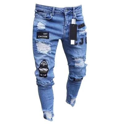 ELVic Wear™ Men's Distressed Patchwork Ripped Streetwear Jeans