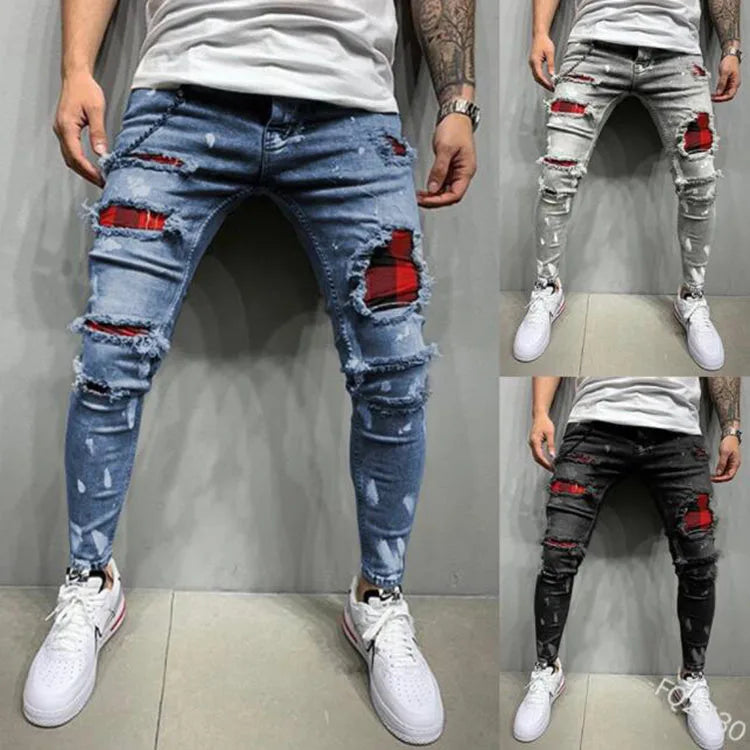 ELVic Wear™ Men's Distressed Ripped Biker Jeans