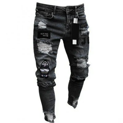 ELVic Wear™ Men's Distressed Patchwork Ripped Streetwear Jeans