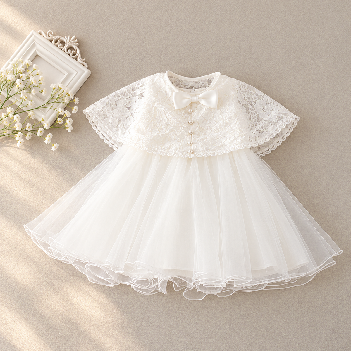 ELVic Wear™ Baby Girls' White Fluffy Dress Two-Piece Set