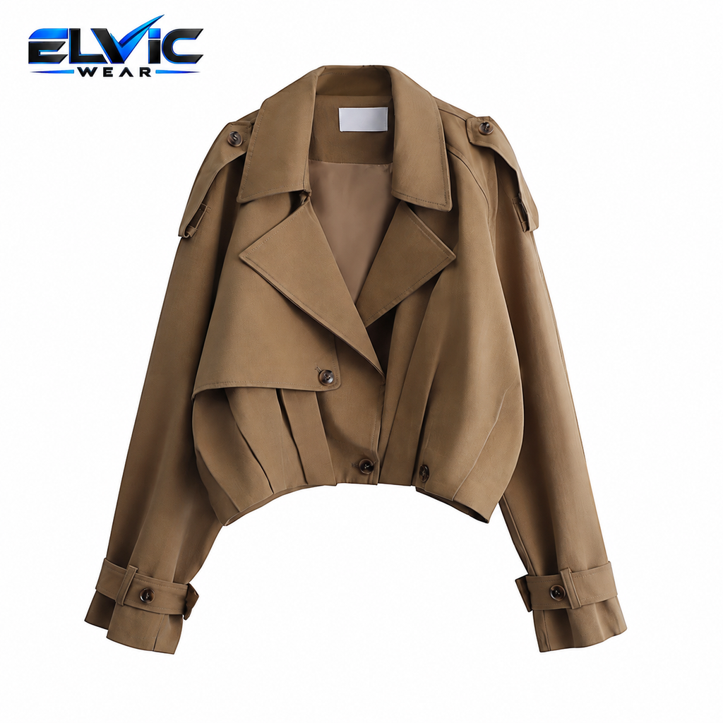 ELVic Wear™ Women’s Relaxed-Fit Double-Breasted Short Trench Coat