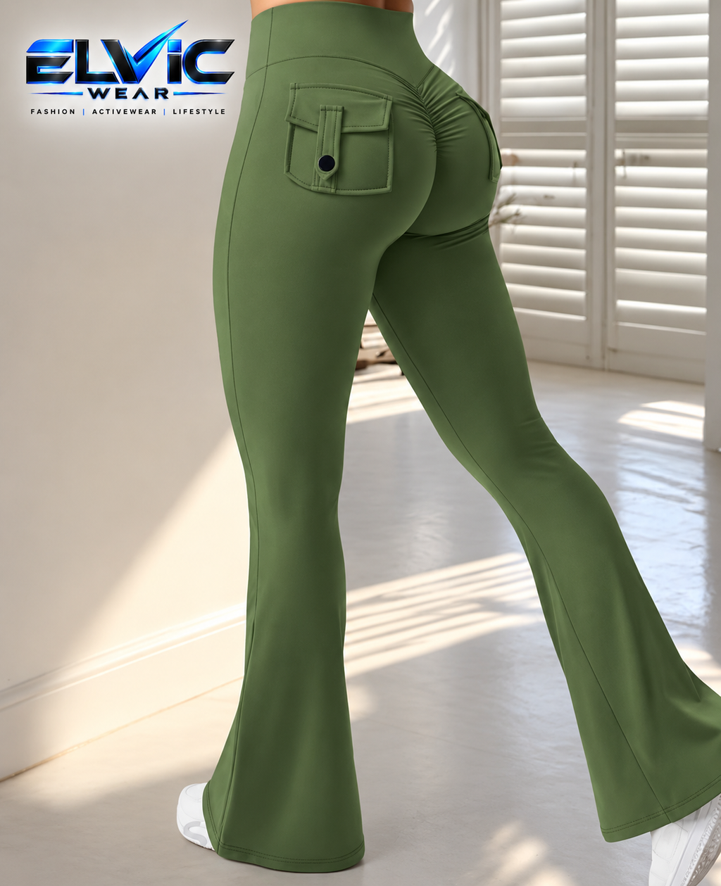 ELVic Wear™ Women's High-Waisted Flared Pants with Pockets