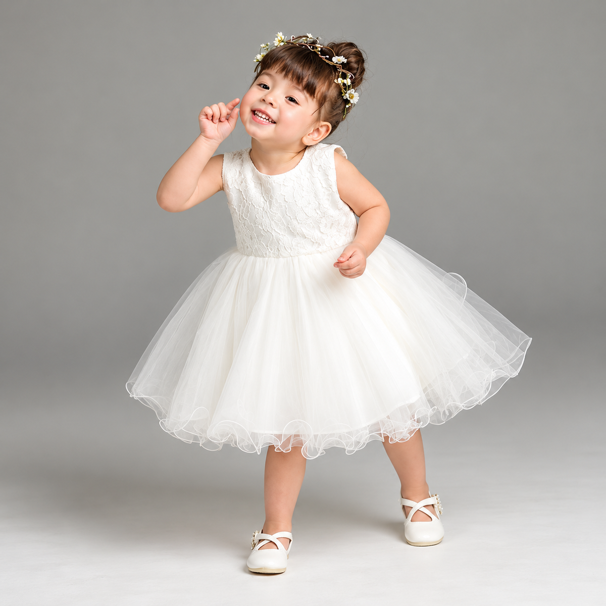 ELVic Wear™ Baby Girls' White Fluffy Dress Two-Piece Set