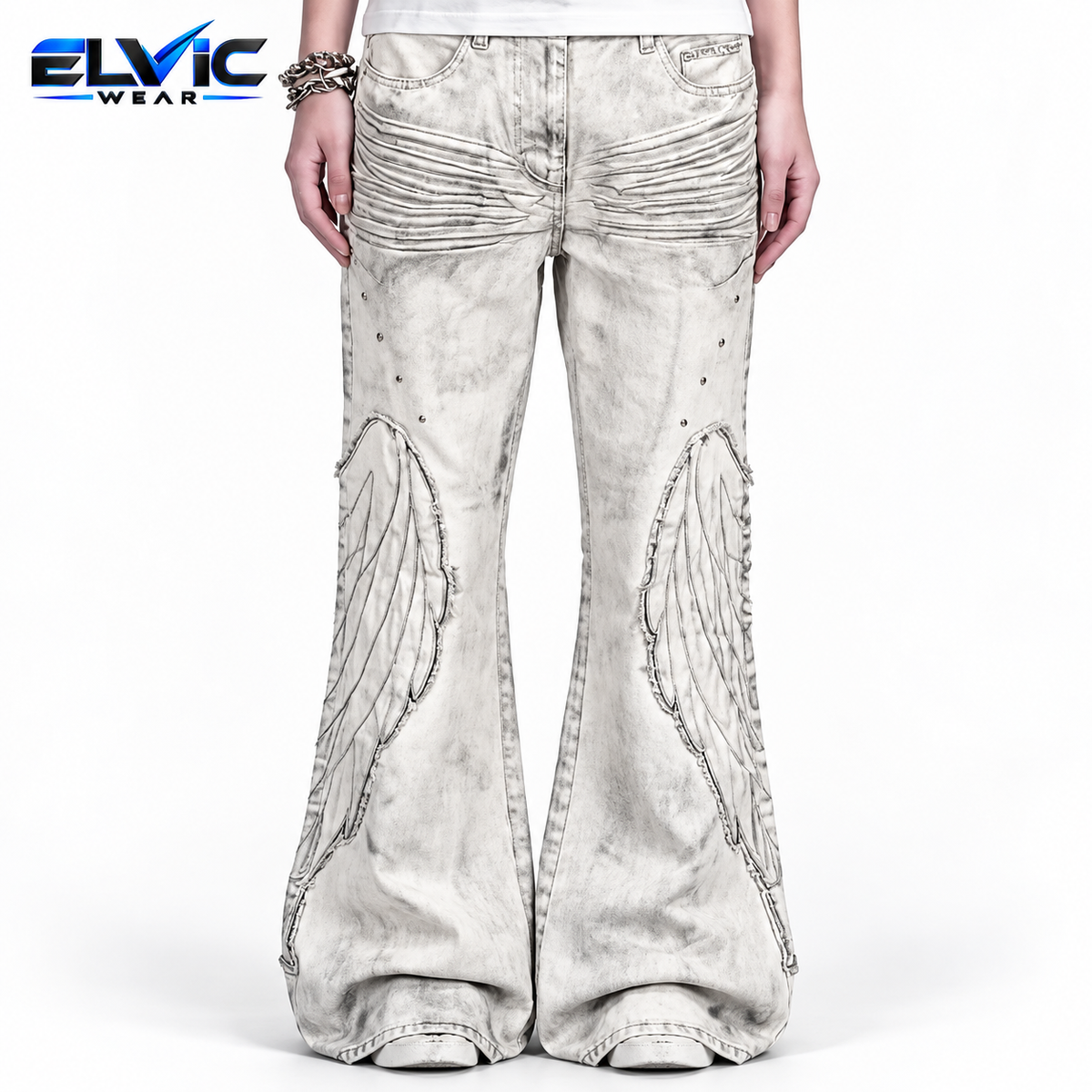 ELVic Wear™ Women's Vintage Washed Wide-Leg Flared Jeans